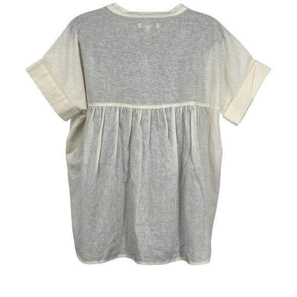 Madewell Women Cream Linen Top Blouse XS Extra Small Short Sleeve V Neck NWT New - Picture 4 of 8